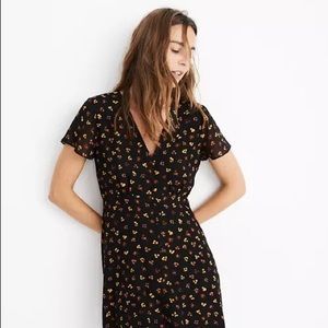 Silk Button-Front Swing Dress in Feline Floral